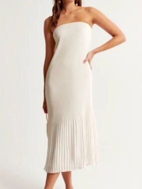 Abercrombie & Fitch Strapless Cream Midi Dress